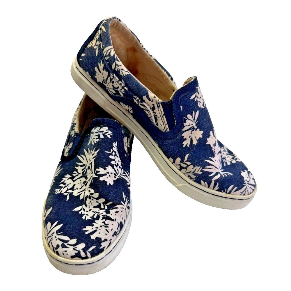 UGG Fierce Tropical Slip On Sneakers Womens 6.5 Floral Canvas Shoes Navy White
